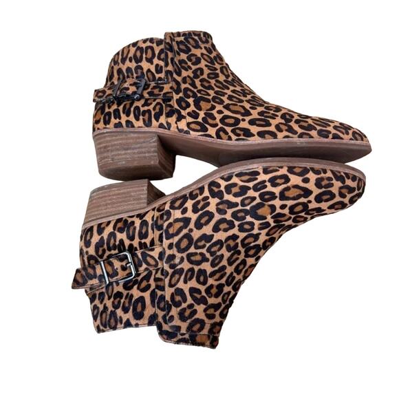 Gianni Bini Bootie Womens 8 Brown Torloni Calf Hair Leopard Stacked Heel Buckle - Picture 5 of 15